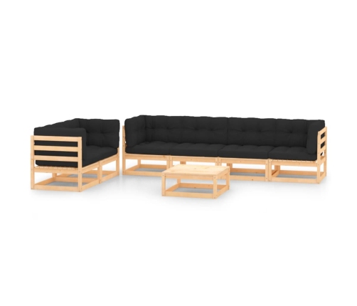 Muebles de jardín 7 pzas y cojines antracita madera maciza pino