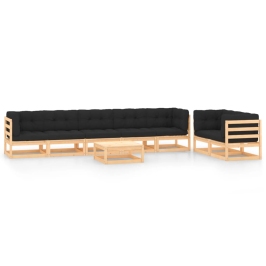 Muebles de jardín 8 pzas y cojines antracita madera maciza pino