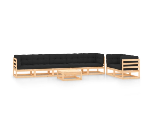 Muebles de jardín 8 pzas y cojines antracita madera maciza pino