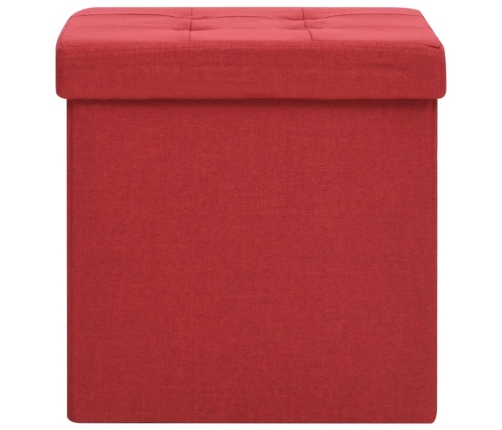 Taburete con almacenaje plegable lino sintético rojo vino tinto