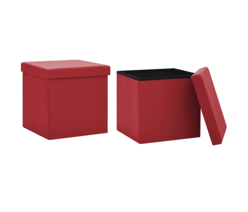 Taburete de almacenaje plegable 2 uds rojo vino tinto PVC