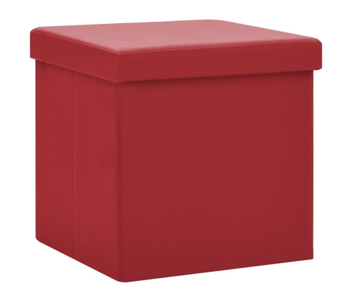 Taburete de almacenaje plegable 2 uds rojo vino tinto PVC