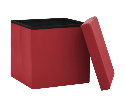 Taburete de almacenaje plegable 2 uds rojo vino tinto PVC