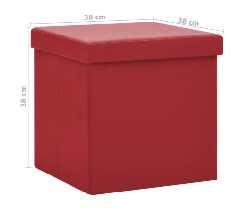 Taburete de almacenaje plegable 2 uds rojo vino tinto PVC