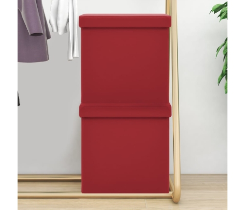 Taburete de almacenaje plegable 2 uds rojo vino tinto PVC