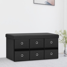 Banco de almacenaje plegable lino sintético negro 76x38x38 cm