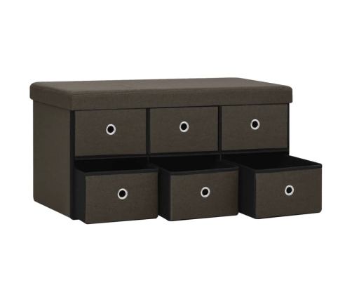 Banco de almacenaje plegable lino sintético marrón 76x38x38 cm