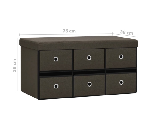 Banco de almacenaje plegable lino sintético marrón 76x38x38 cm