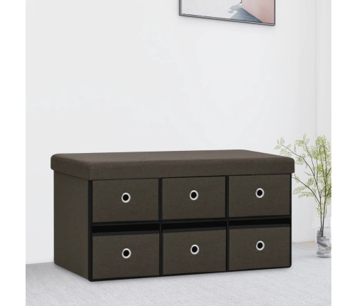 Banco de almacenaje plegable lino sintético marrón 76x38x38 cm
