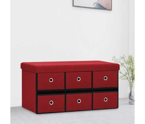 Banco almacenaje plegable lino sintético rojo tinto 76x38x38 cm