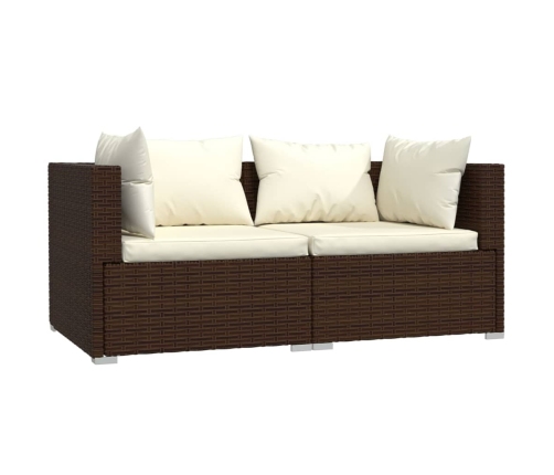 Set muebles de jardín 3 piezas y cojines ratán sintético marrón