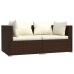 Set muebles de jardín 3 piezas y cojines ratán sintético marrón