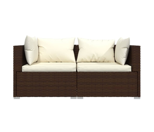 Set muebles de jardín 3 piezas y cojines ratán sintético marrón