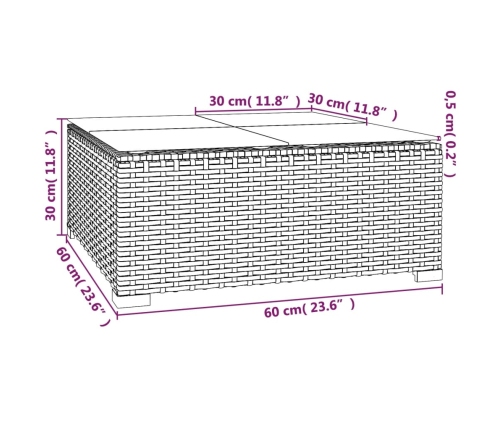 Set muebles de jardín 3 piezas y cojines ratán sintético marrón