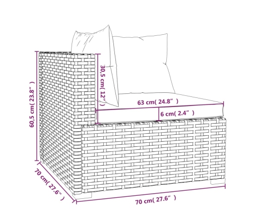 Set muebles de jardín 3 pzas y cojines ratán sintético marrón