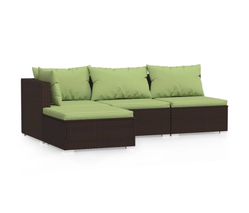 Set muebles de jardín 4 piezas y cojines ratán sintético marrón