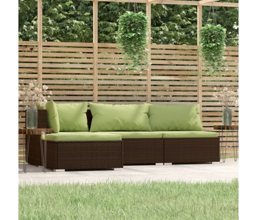 Set muebles de jardín 4 piezas y cojines ratán sintético marrón