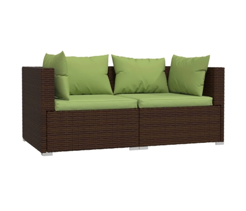 Set muebles de jardín 3 piezas y cojines ratán sintético marrón