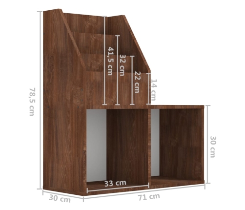 Revistero niños madera contrachapada marrón roble 71x30x78,5 cm