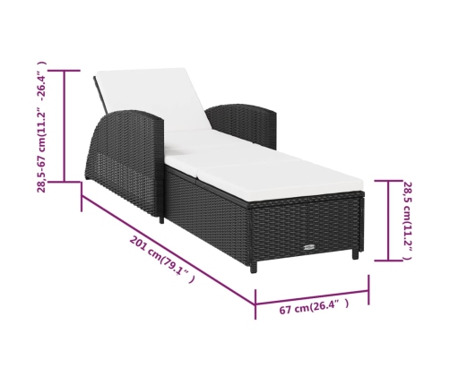 vidaXL Tumbona con cojín ratán sintético blanco crema