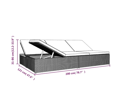 Tumbona convertible con cojines de ratán sintético negro