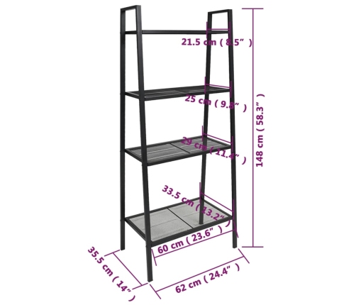 Estantería de escalera 4 niveles metal gris antracita