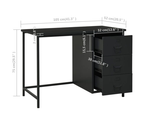 Escritorio industrial con cajones acero negro 105x52x75 cm