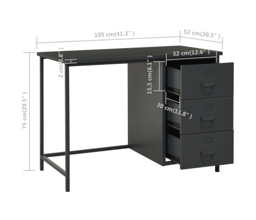 Escritorio industrial cajones acero gris antracita 105x52x75 cm