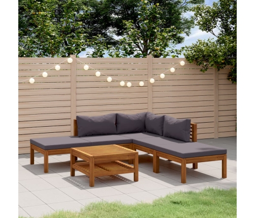 Muebles de jardín 6 pzas cojines madera maciza de acacia