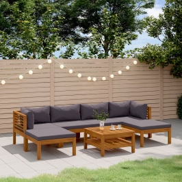 Muebles de jardín 7 pzas cojines madera maciza de acacia
