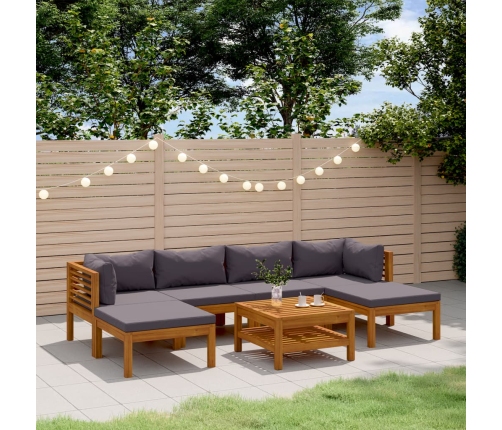 Muebles de jardín 7 pzas cojines madera maciza de acacia