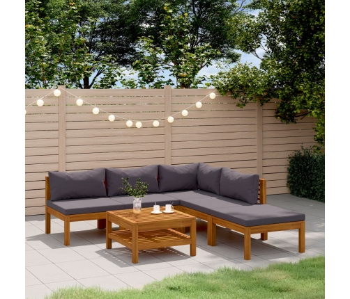 Muebles de jardín 6 pzas cojines madera maciza de acacia