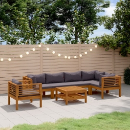 Muebles de jardín 7 pzas cojines madera maciza de acacia