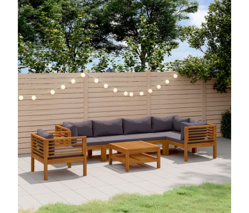 Muebles de jardín 7 pzas cojines madera maciza de acacia