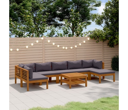 Muebles de jardín 8 pzas cojines madera maciza de acacia