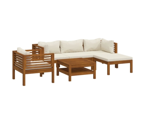 Muebles de jardín 6 pzas cojines crema madera maciza de acacia