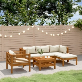 Muebles de jardín 6 pzas cojines crema madera maciza de acacia