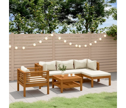 Muebles de jardín 6 pzas cojines crema madera maciza de acacia