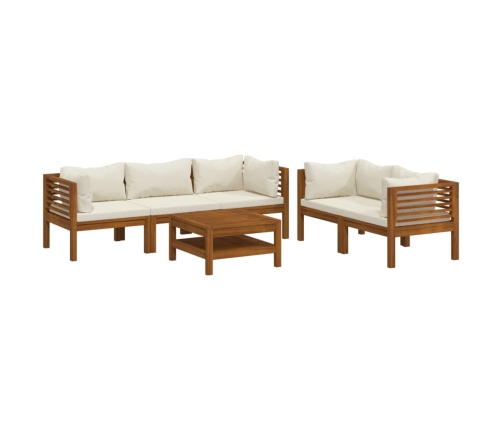 Muebles de jardín 6 pzas cojines crema madera maciza de acacia