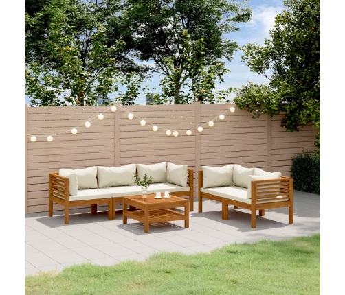 Muebles de jardín 6 pzas cojines crema madera maciza de acacia