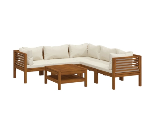 Muebles de jardín 6 pzas cojines crema madera maciza de acacia
