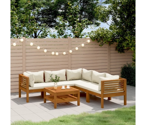 Muebles de jardín 6 pzas cojines crema madera maciza de acacia