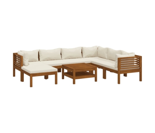 Muebles de jardín 8 pzas cojines crema madera maciza de acacia