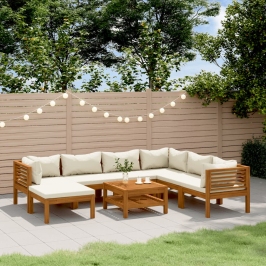 Muebles de jardín 8 pzas cojines crema madera maciza de acacia