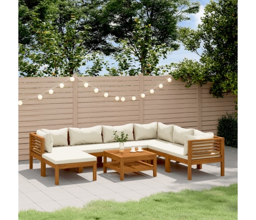 Muebles de jardín 8 pzas cojines crema madera maciza de acacia