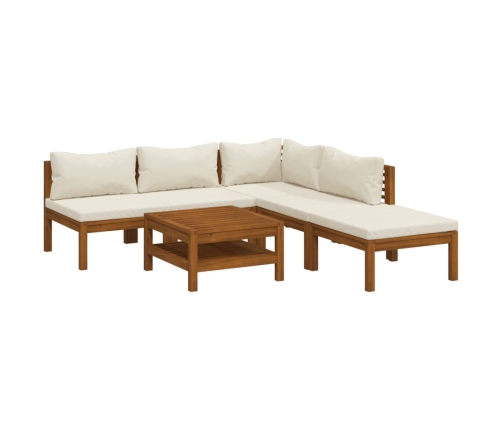 Muebles de jardín 6 pzas cojines crema madera maciza de acacia