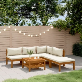 Muebles de jardín 6 pzas cojines crema madera maciza de acacia