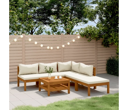 Muebles de jardín 6 pzas cojines crema madera maciza de acacia