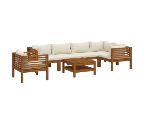 Muebles de jardín 7 pzas cojines crema madera maciza de acacia