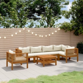 Muebles de jardín 7 pzas cojines crema madera maciza de acacia